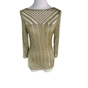 Cristina Metallic Gold Knit Sweater Small NWT SM5932G Party Holiday Top